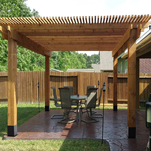 Pergola with Beefy Heavy Duty 4x4 Post Base with Four Post Anchors in Black Powder Coat for outdoor support