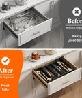Expandable Kitchen Utensil Organizer for Drawers, Adjustable Cutlery Tray and Spatula Holder, 3 Large Compartments Plus Side Expandable Slots, Black.