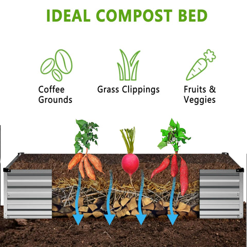 2 Pack Galvanized Raised Garden Bed Kit 12 By 4 By 1 Feet Outdoor Planter for Veggies Flowers Herbs and Fruit Rectangle Metal Bed with compost layers