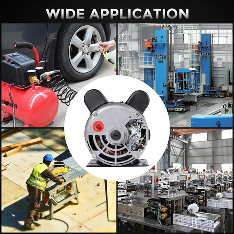 Heavy Duty 5HP Air Compressor Motor 230V Single Phase 56 Frame Electric Motor With FiveEighths Inch Keyed Shaft For Pumps Blowers And Shop Gear in use for various applications.