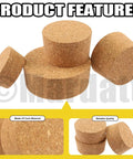 Nine Piece Cork Plugs Set In Three Tapered Sizes 28, 34, 48 Natural Soft Wood Bottle Stoppers displayed in multiple angles