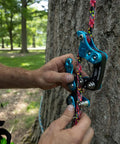 Rope Runner Vertec Ultimate Climbing And Work Positioning Device With Tool-Free Adjustability in use on a tree, 11-12.9 mm rope.