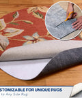 Non Slip Rug Pad 4 By 6 Foot Reversible Gripper, thick natural fiber, cut to fit under floral rug on hardwood floor.