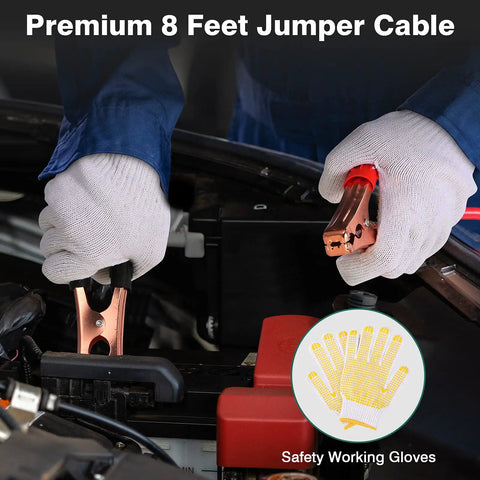Roadside Emergency Kit For Cars With Jumper Cables Safety Hammer And Reflective Warning Triangle jumper cables in use