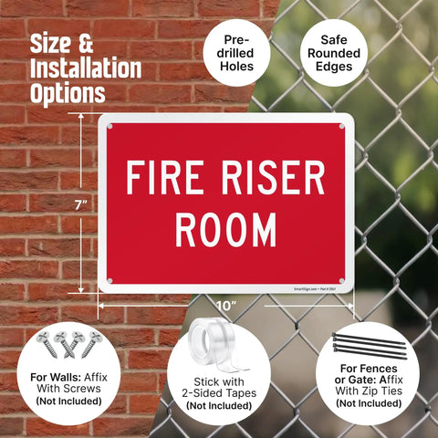 Fire Riser Room Aluminum Sign 7x10 Durable 40 Mil No Rust Heavy Duty Indoor Outdoor With Four Corner Mount Holes Easy Install And Built To Last Reliability