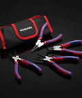 Pro Grade Four Piece Snap Ring Pliers Set for Internal and External Circlips, Heavy Duty Seven Inch Pliers Kit, with storage pouch