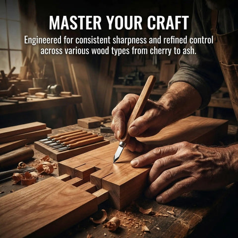 Six Pack Heavy Duty Woodworking Marking Knives With High Carbon Steel Blades And Dual Bevel Heads For Hella Sharp Cuts Satisfaction Hardworking Craftsmen Absolutely Love This Gear in action on woodworking project.