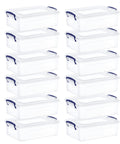 Straight Up Clear Out Your Mess With These Crystal Clear Stackable Plastic Storage Bins And Secure Latching Lids BPA Free Home Office Dorm Closet Organizer Containers 22 Quart Capacity 12 Pack Bulk Shipped Ready, empty storage bins stacked neatly.