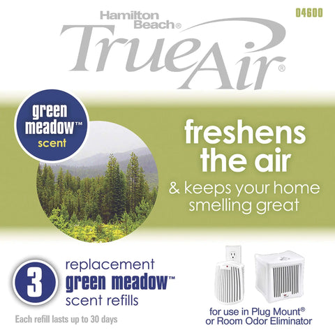 Green Meadow Scent Refills 3 Pack for TrueAir Odor Eliminators fits models 04530GM 04531GM 04532GM packaging front view