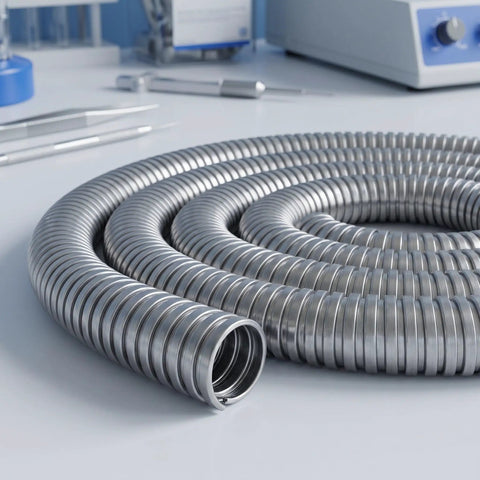 Kickass Stainless Steel Flexible Metal Conduit For Wire Protection 1 Inch X 9.8 Feet coiled tubing on a workshop table.