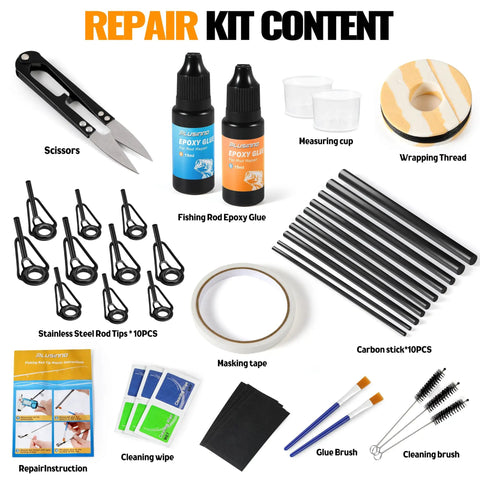 All In One Fishing Pole Repair Kit With Epoxy Glue And Carbon Fiber Tips, Top Eyelets, Wrapping Thread, Tools