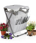 Gardener Two Point Zero Folding Seat With Tools All In One Portable Garden Stool With Detachable Storage Tote and tools in Fog Gray