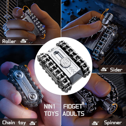 4 In 1 Heavy Duty Zinc Alloy Fidget Spinner With Slider, Roller Chain Track And Thumb Roller, Tactile Clicker For ASMR Sounds
