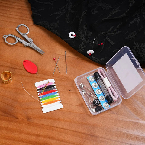Travel Sewing Kit Grab And Go 38 Piece Portable Emergency Sewing Set with multicolor threads, scissors, needles, and case