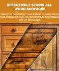 Image showing Top Shelf Gel Wood Stain For Furniture And Outdoor Projects Fast Drying Natural Matte Finish applied on different wood surfaces.