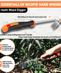Three-Piece Hand Weeder Tool Set With Rubber Handles, Crack Crevice Weeder, Uprooting V-Shaped Weeder, And Four Teeth Digger For Deep Root Removal In Lawn, Garden, Sidewalk Cracks, Easy Pull Weed Tools For Every Gardener, stainless steel