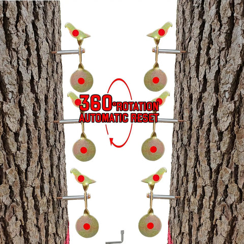 Heavy Duty 3 Pack Spinning Shooting Targets For BB Guns And Air Rifles With Auto Reset 360 Degree Spin Bird Target against trees