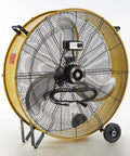 Heavy Duty High Velocity Barrel Floor Drum Fan With One Third HP Motor 13000 CFM 9 Foot Cord Five Inch Solid Wheels Built For Workshops Garages And Industrial Spaces UL Safety Listed The Ultimate Workshop Workhorse, front view