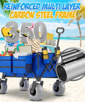 Blue Heavy Duty Folding Wagon For Sand And Outdoors, 350 Lb Capacity, Oversized 180 Liter Cargo Space with beach items