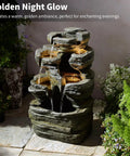Six Tier Cascading Rock Outdoor Water Fountain With Lights For Garden Patio Backyard Deck And Porch No Fuss Setup With Pump 24.4 Inch High 110V Plug, stone-look design in garden setting