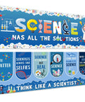 Science Classroom Decor Duo With Scientist Posters Banner Set For Bulletin Boards And Wall Displays For Teachers Lab Cutouts And Party Prep In Schools Or Offices 13.8 By 38.6 Inches showing colorful science-themed designs.