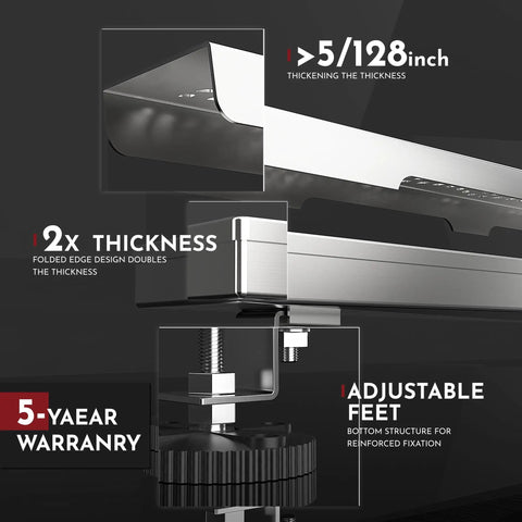 Diagram showing adjustable feet and thickness details of 36 Inch Linear Shower Drain With Wave Hole Pattern Grate Cover Rectangular Floor Drain Removable SUS304 Stainless Steel CUPC Certified Brushed Finish Easy Install Powerful Clog Prevention