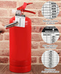 Heavy Duty Aluminum Fire Extinguisher Tags Bulk Pack Featuring Monthly 2026 To 2029 Dates on red fire extinguisher with inspection record.