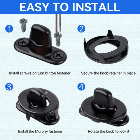 Front view: Lainballow 40-piece twist-lock marine fasteners kit; black turn-button base with screws.