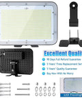 240W Outdoor Flood Light Beast Bright 36000LM 5000K Daylight IP66 Waterproof with mounting accessories and warranty details