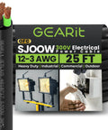 Heavy Duty 25 Ft 12/3 SJOOW Portable Cord, 12 AWG Three Conductor Flexible Copper Power Cable, 300V Rated
