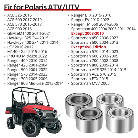 Heavy Duty Front And Rear Wheel Bearings For Polaris Sportsman Ranger Ace 400 500 570 600 700 800 40X74X40Mm With Stainless Steel Seals That Roll Sweet on ATV/UTV with list of models.