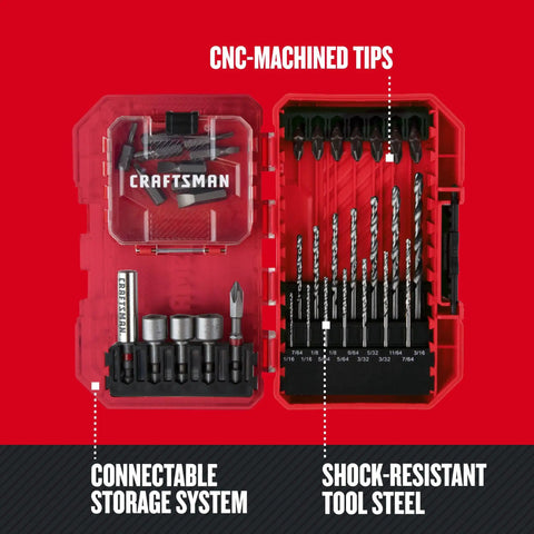35 Piece Screwdriver Bit Set with Heavy Duty Shock Resistant Steel CNC Machined Tips in red storage case