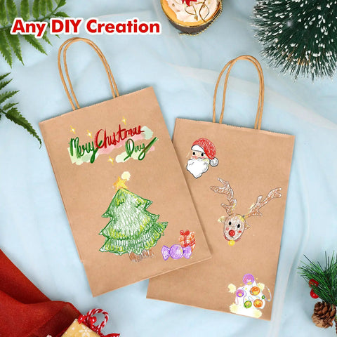 Decorated 60 Pack Small Brown Kraft Gift Bags With Handles 5.25 x 3.2 x 8 Inches Bulk For Gifts Shopping Birthday Wedding Party Favors
