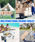 3 In 1 Aluminum Folding Hand Truck Dolly Cart With Wheels Up To 600 Lbs Capacity used in various settings like camping, warehouse, home, beach.