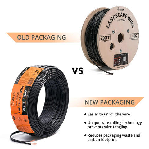 Premium 16 Gauge 2 Conductor Low Voltage Landscape Wire 250 Feet Pure Copper Outdoor Direct Burial Cable packaging comparison