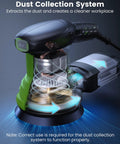 Powerful Pro Grade 300W Random Orbital Sander With Six Variable Speeds 6000 To 13000 RPM Electric Palm Sander showing dust collection system