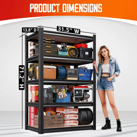 Beefy 5 Tier Heavy Duty Metal Garage Shelving Unit Adjustable Steel Shelves 71 Inch High 32 Inch Wide 14 Inch Deep Ultra Sturdy Storage Rack For Garage Warehouse Basement Pantry And Industrial Organizers Up To 2051 Lbs Capacity. 71in H