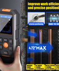 All In One Wall Scanner And Laser Rangefinder Pro Tool detecting wood, metal, and wires with digital display and buttons