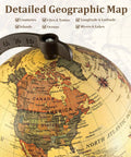 Six Inch Mini Vintage Rotating Globe With Curved Alloy Stem And Solid Wooden Base, Printed World Map showing North America.
