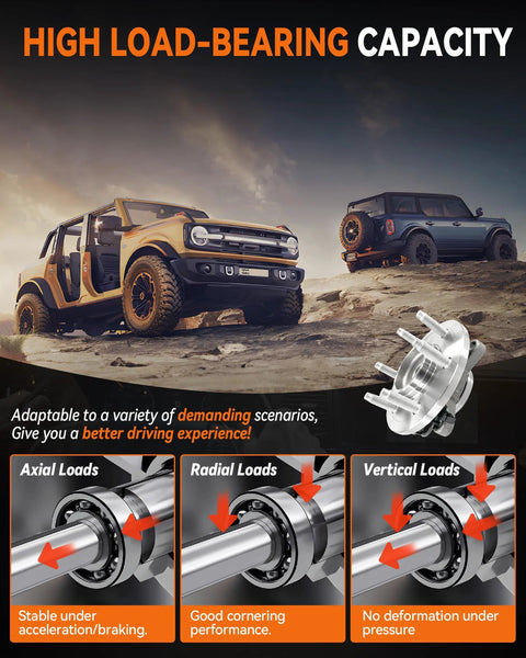 2 Pack Front Wheel Bearing Hub Assembly 515042 Fits Ford Expedition 2003 To 2006 And Lincoln Navigator 2003 To 2006 2WD 6 Lug Direct Fit Replacement Premium Aftermarket Upgrade shown with vehicles in a rugged terrain.
