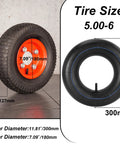 Two Pack Heavy Duty 13x5.00-6 Inner Tubes With TR13 Straight Valve for various vehicles, shown with tire dimensions