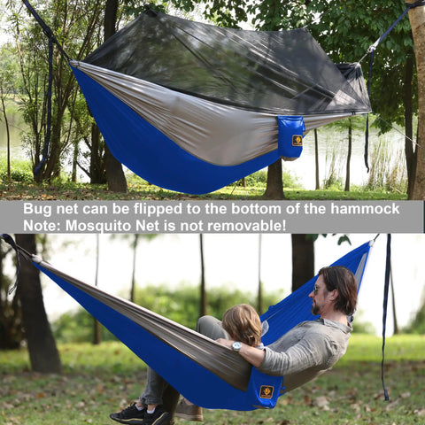Camping Hammock With Mosquito Net For Outdoor Travel Portable Lightweight Parachute Nylon Hammock With Tree Straps And D Shape Carabiners