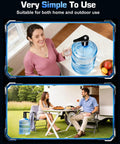 High Output 5 Gallon Jug Water Dispenser With USB C Electric Pump on kitchen counter and outdoor picnic setup