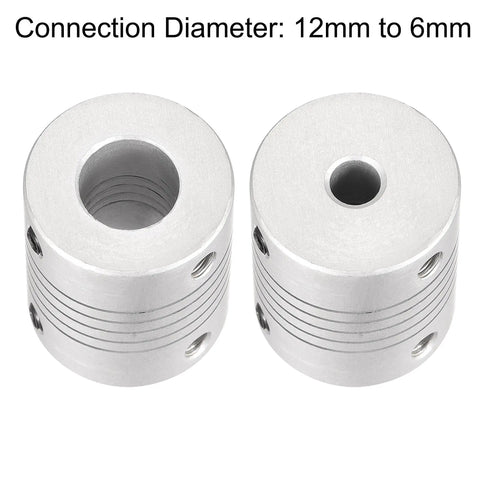 Aluminum Shaft Coupling 12mm To 6mm Flexible Spring Joint For Small Torque Motors L30xD25 Zero Backlash One Piece Metal Coupler, silver