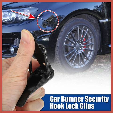 Universal Car Bumper Security Hook Lock Clips Quick Release For Trunk And Fenders Carbon Fiber Pattern 105x33mm in use