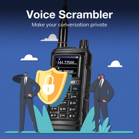 UV-17R Plus Ham Radio Multi Band Walkie Talkie 7W Long Range VHF UHF Radio With Airband NOAA Weather Receiver showcasing voice scrambler feature