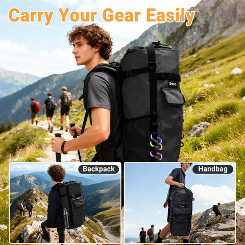 Rugged Large Capacity Climbing Rope Bag Built For Outdoor Climbers Waterproof Oxford Shell in mountain setting.