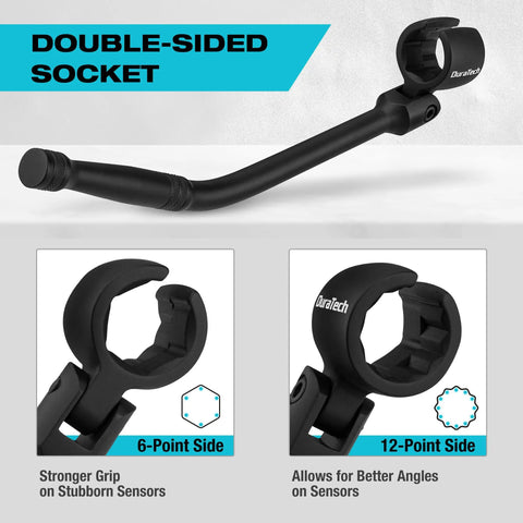 Seven Eighths Inch O2 Sensor Wrench With Flexible Head, Dual End 6-Point And 12-Point, Contoured Handle, Pro Grade Black Finish