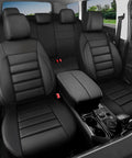 Leather Seat Covers Full Set Universal Water Resistant With 3D Foam Back Support For SUV Sedan Van All Season Dope Comfort And Luxury Airbag Compatible Pure Black installed in car interior.