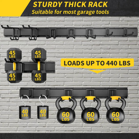 Heavy Duty 48 Inch Wall Mount Garage Tool Organizer With Adjustable Hanging Hooks for Shovel Rake Broom Ladder Yard Rack System